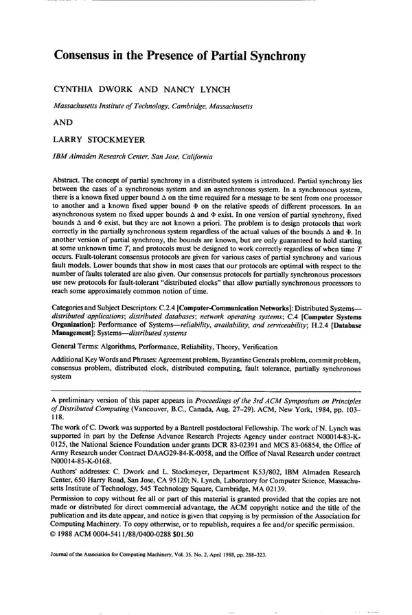 Consensus in the Presence of Partial Synchrony - Page 1